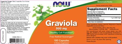 NOW Foods Graviola 500 mg [100 капсули, 50 Дози]