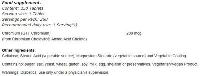 NOW Foods GTF Chromium 200 mcg [250 Таблетки, 250 Дози]