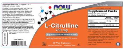 NOW Foods L-Citrulline 750 mg [90 капсули, 45 Дози]