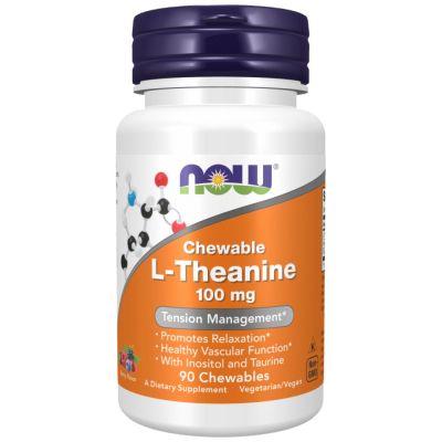 NOW Foods L-Theanine 100 mg Chewable | with Inositol & Taurine [90 Дъвчащи таблетки, 90 Дози]