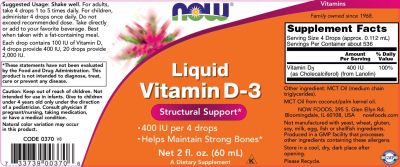 NOW Foods Liquid Vitamin D-3 / 100 IU per drop [60 мл, 527 Дози]