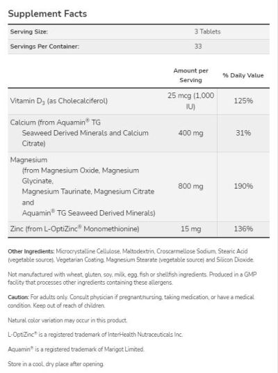 NOW Foods Magnesium & Calcium | with Vitamin D3 & L-OptiZinc [100 Таблетки, 33 Дози]