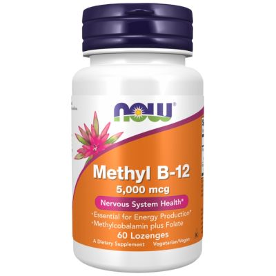 NOW Foods Methyl B-12 5000 mcg | with Folic Acid Quatrefolic® [60 Подезични таблетки
, 60 Дози]