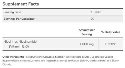 NOW Foods Niacinamide 1000 mg [90 Таблетки, 180 Дози]