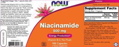 NOW Foods Niacinamide 500 mg [100 капсули, 100 Дози]