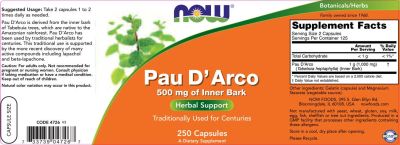 NOW Foods Pau D' Arco 500 mg [250 капсули]