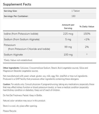 NOW Foods Potassium plus Iodine | Electrolyte Balance Support [180 Таблетки, 180 Дози]