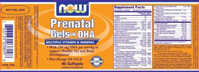 NOW Foods Prenatal + DHA [90 Гел капсули, 30 Дози]