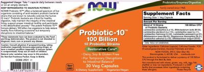 NOW Foods Probiotic-10 100 Billion [60 капсули, 60 Дози]