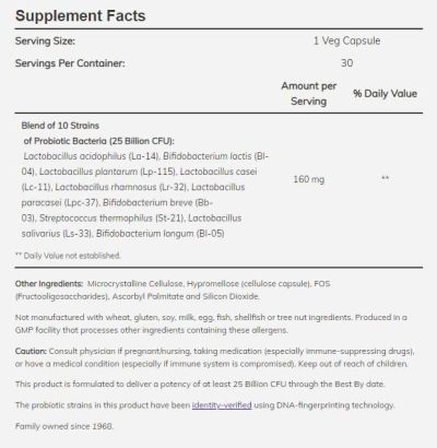 NOW Foods Probiotic-10 25 Billion [30 капсули, 30 Дози]