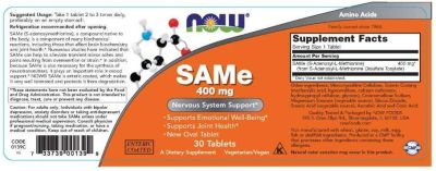 NOW Foods SAMe 400 mg [30 Таблетки, 30 Дози]