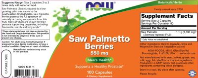 NOW Foods Saw Palmetto Berries 550 mg [100 капсули, 50 Дози]