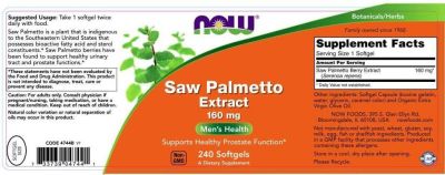 NOW Foods Saw Palmetto Extract 160 mg [240 Гел капсули, 240 Дози]