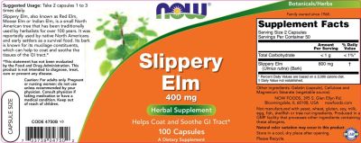 NOW Foods Slippery Elm 400 mg [100 капсули, 50 Дози]