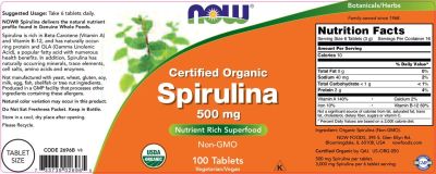 NOW Foods Spirulina 500 mg [100 Таблетки]