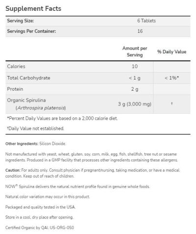 NOW Foods Spirulina 500 mg [500 Таблетки]