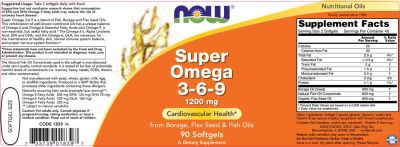 NOW Foods Super Omega 3-6-9 1200 mg [90 Гел капсули, 45 Дози]