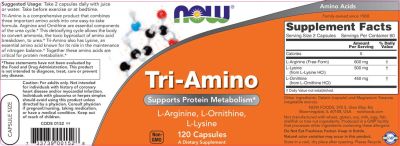 NOW Foods Tri-Amino / L-Arginine L-Ornithine L-Lysine [120 капсули]