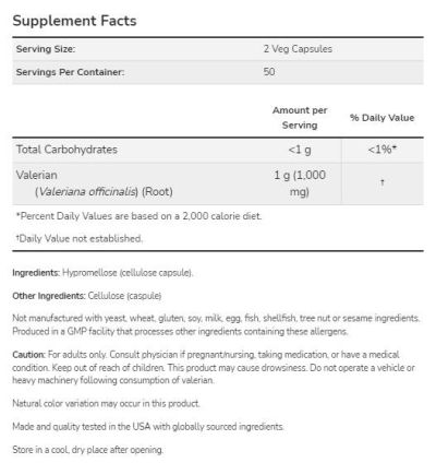 NOW Foods Valerian Root 500 mg [250 капсули, 125 Дози]