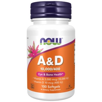 NOW Foods Vitamin A & D 10000/400 IU [100 Гел капсули, 100 Дози]