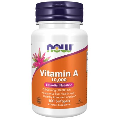 NOW Foods Vitamin A 10000 IU [100 Гел капсули, 100 Дози]