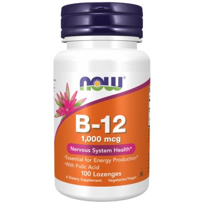 NOW Foods Vitamin B-12 1000 mcg | with Folic Acid [100 Подезични таблетки
, 100 Дози]