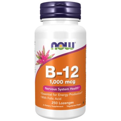 NOW Foods Vitamin B-12 1000 mcg | with Folic Acid [250 Подезични таблетки
, 250 Дози]