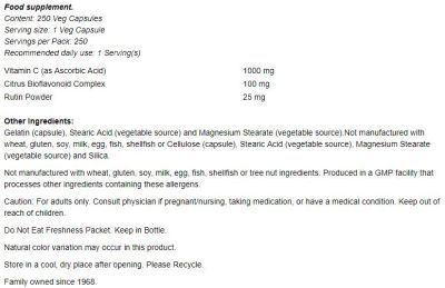 NOW Foods Vitamin C-1000 / with Bioflavonoids [250 капсули, 250 Дози]