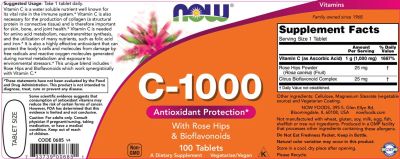 NOW Foods Vitamin C-1000 / with Rose Hips + Bioflavonoids [100 Таблетки]