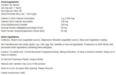 NOW Foods Vitamin C-1000 Complex - Buffered with 250 mg Bioflavonoids [90 Таблетки, 90 Дози]