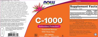 NOW Foods Vitamin C-1000 with Rose Hips / Sustained Release [250 Таблетки]