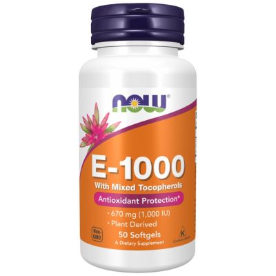NOW Foods Vitamin E-1000 Natural [50 Гел капсули, 50 Дози]