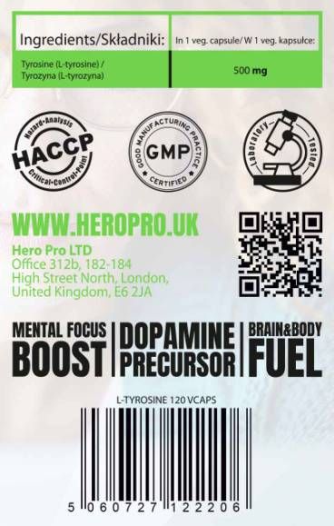Hero.Lab L-Tyrosine 500 mg [120 капсули, 120 Дози]