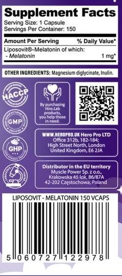 Hero.Lab Melatonin Liposovit® 1 mg | Liposomal Technology [150 капсули, 150 Дози]
