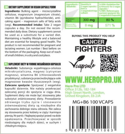 Hero.Lab MG + B6 | Magnesium Citrate + B6 [100 капсули, 100 Дози]
