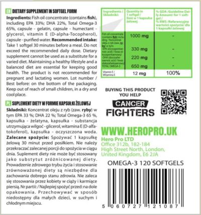 Hero.Lab Omega-3 Fish Oil | 65% EPA + DHA [120 Гел капсули, 120 Дози]