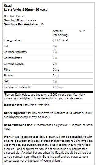 Osavi Lactoferrin 200 mg | Proferrin® [30 капсули, 30 Дози]