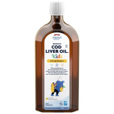 Osavi Norwegian Cod Liver Oil Kids | Lemon Flavored Liquid Omega [500 мл, 200 Дози]