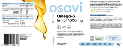 Osavi Omega 3 Fish Oil 1000 mg / Lemon Flavor [60 Гел капсули, 30 Дози]