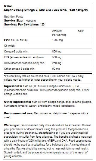 Osavi Super Strong Omega 3 | 500 EPA / 250 DHA [60 Гел капсули, 60 Дози]