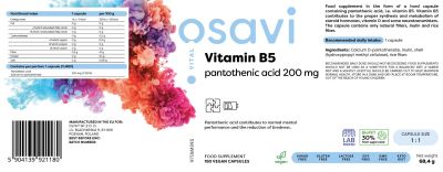 Osavi Vitamin B5 | Pantothenic Acid 200 mg [180 капсули, 180 Дози]