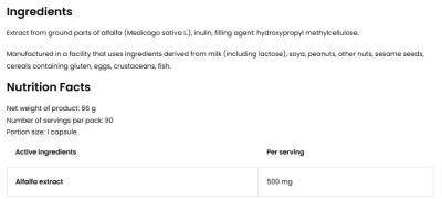 OstroVit Alfalfa 500 mg / Vege [90 капсули, 90 Дози]