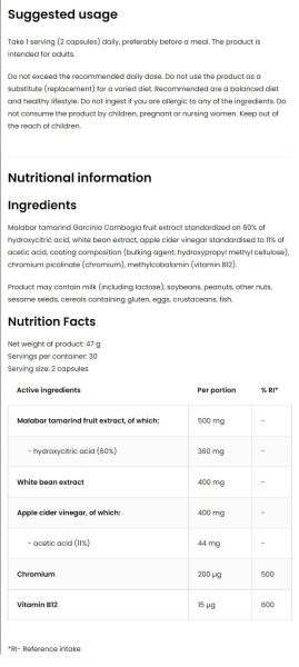 OstroVit Appetite Control | with Garcinia, White Bean & Apple Cider [60 капсули, 30 Дози]