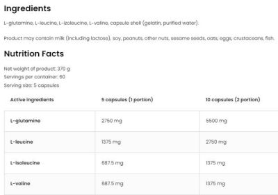 OstroVit BCAA + Glutamine 5500 mg [300 капсули, 60 Дози]