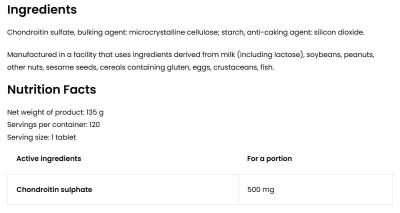 OstroVit Chondroitin Sulfate 500 mg [120 Таблетки, 120 Дози]