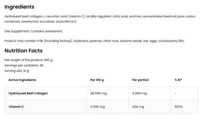 OstroVit Collagen + Vitamin C / Powder [400 грама, 40 Дози]