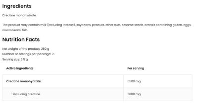 OstroVit Creatine Monohydrate Creapure [250 грама, 59-71 Дози]