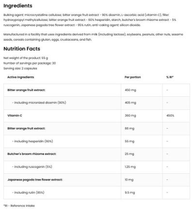 OstroVit Diosmin + Hesperidin + Rutin + Ruscogenin + Vitamin C [60 капсули, 30 Дози]
