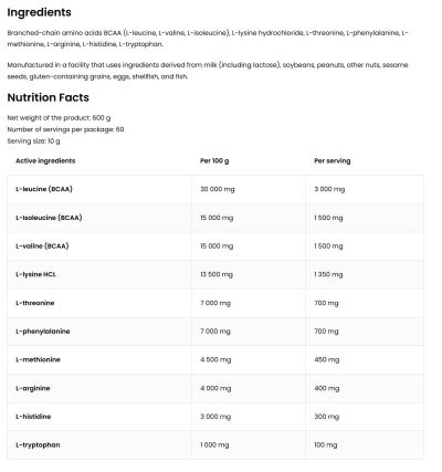 OstroVit EAA / Essential Amino Acids [600 грама, 60 Дози]