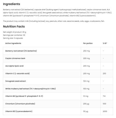 OstroVit Glucose System Aid | with Berberine, Alpha Lipoic Acid, Cinnamon & Mulberry [90 капсули, 30 Дози]